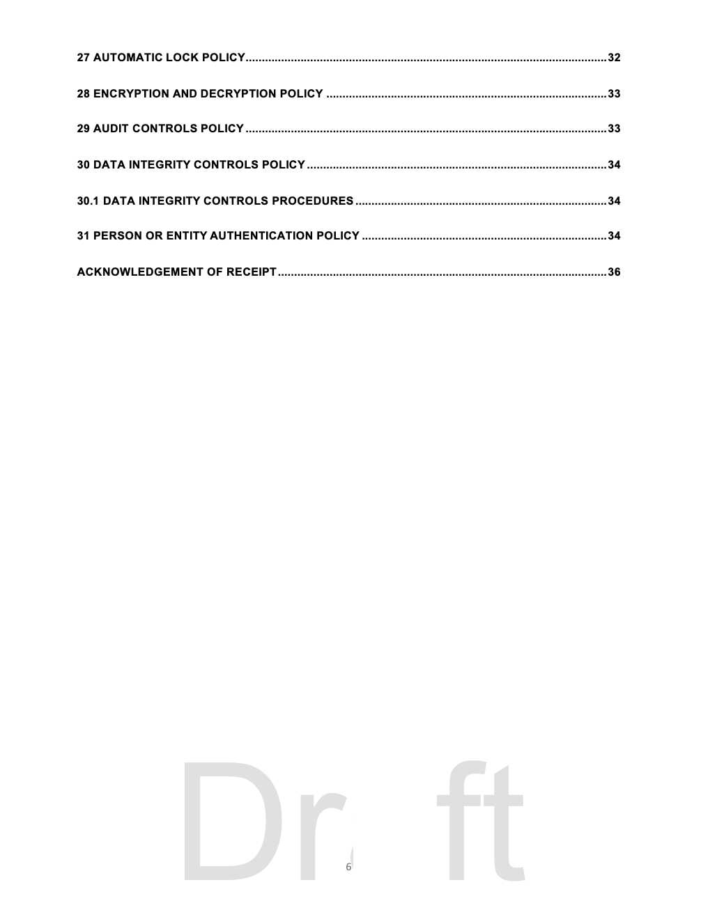 NAIPTA HIPAA manual table of contents, page three