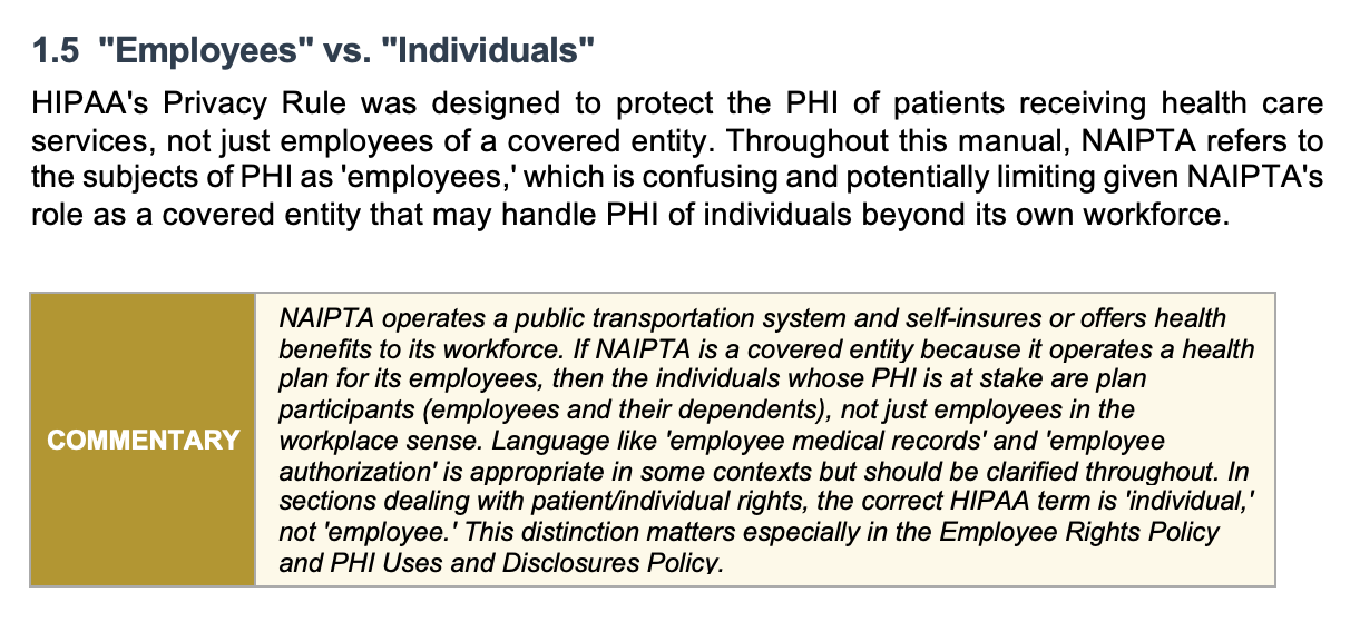 Proposed revision replacing employee with individual terminology