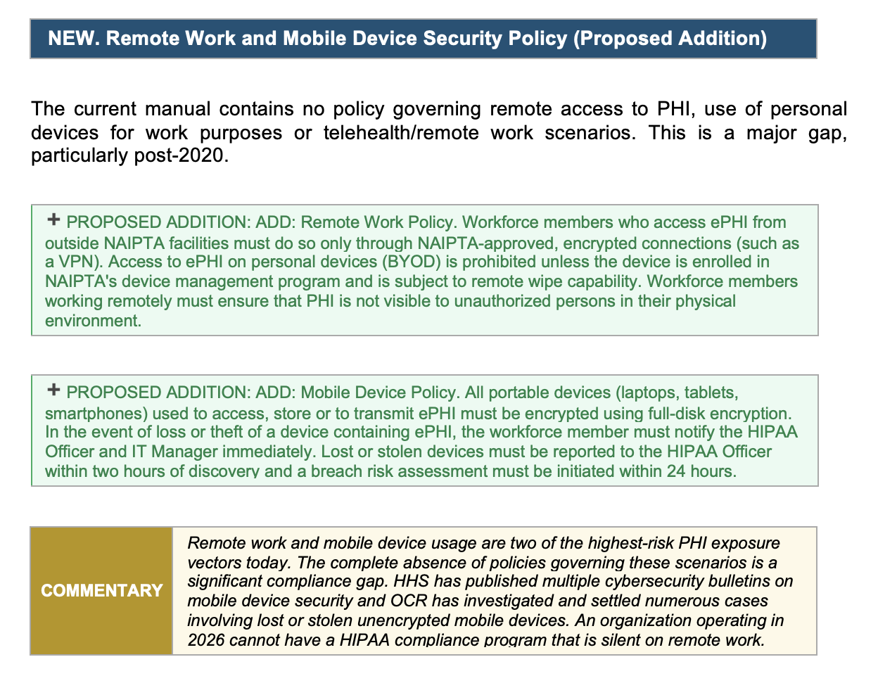 Proposed remote work and mobile device policy additions